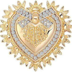 Baroque Heart Brooch Gold with Crystals Vintage Look